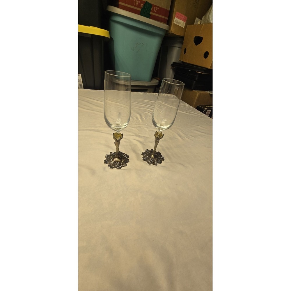 vintage pewter-stemmed wine glass base by the Baker Art Foundry Set Of 2